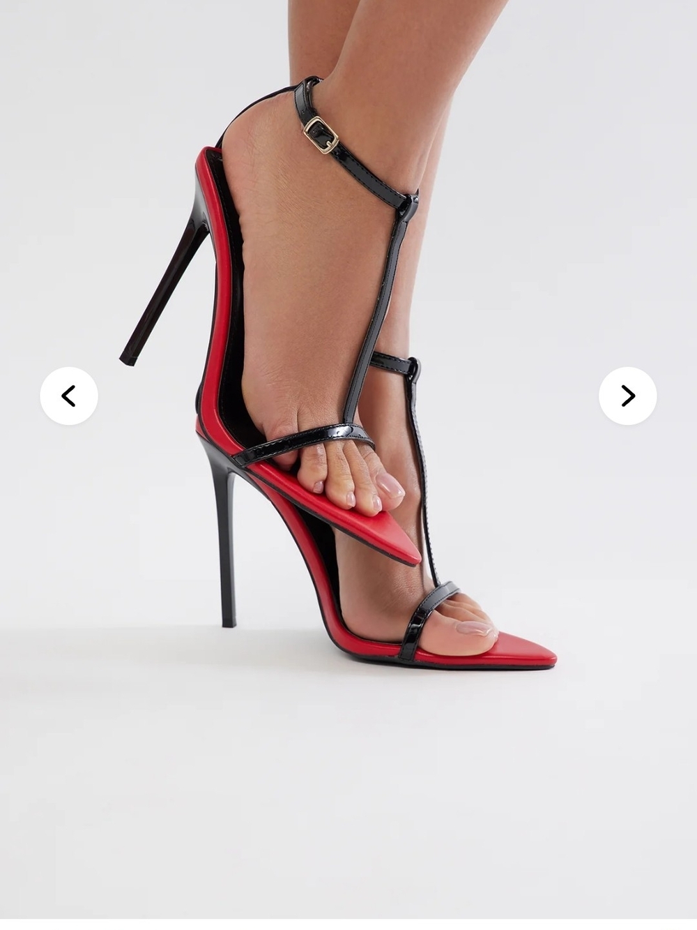 Red and Black High Heel T-Strap Sandals - Women